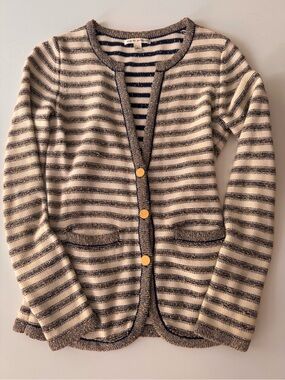 Banana Republic Striped Cream and Navy Women's Button Cardigan Sweater Sz S